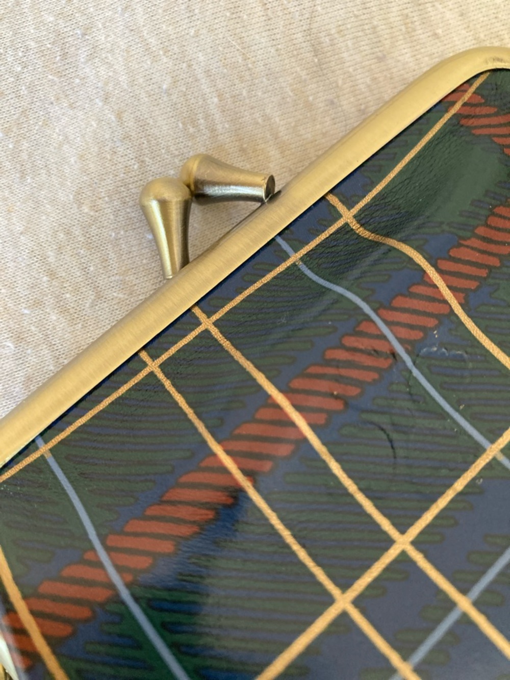 Patricia Nash Plaid Kiss-Lock Coin Leather Coin Purse with Keychain NWOT - Picture 3 of 6